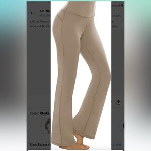 LAfitne Bootcut High Waist Tummy Control Workout Leggings Khaki Tan Small